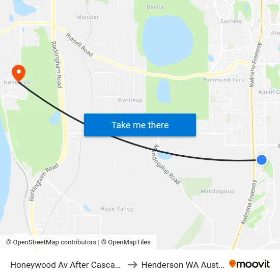 Honeywood Av After Cascade Rd to Henderson WA Australia map