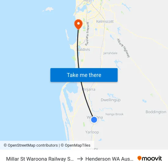 Millar St Waroona Railway Station to Henderson WA Australia map