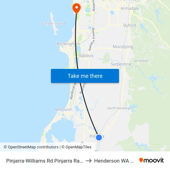 Pinjarra-Williams Rd Pinjarra Railway Station to Henderson WA Australia map