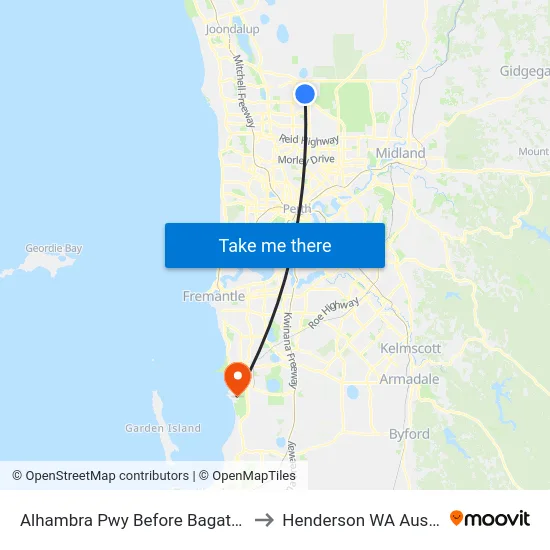 Alhambra Pwy Before Bagatelle Rd to Henderson WA Australia map