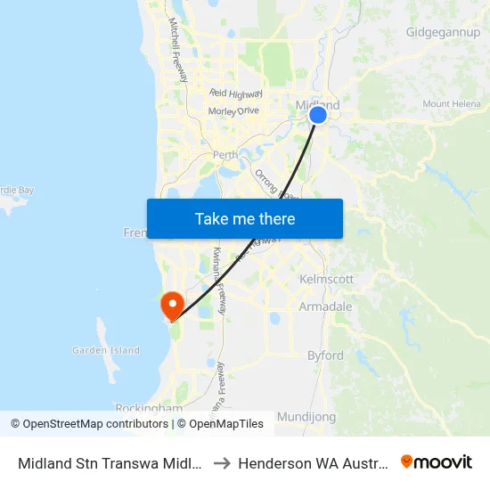 Midland Stn Transwa Midland to Henderson WA Australia map