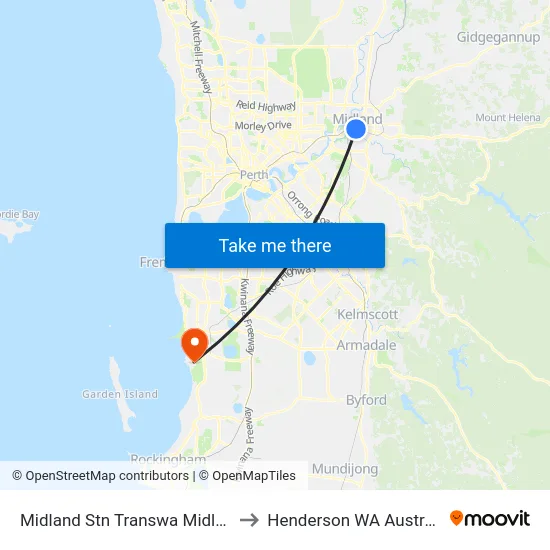 Midland Stn Transwa Midland to Henderson WA Australia map