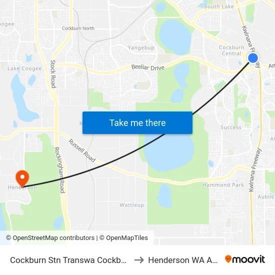 Cockburn Stn Transwa Cockburn Central to Henderson WA Australia map