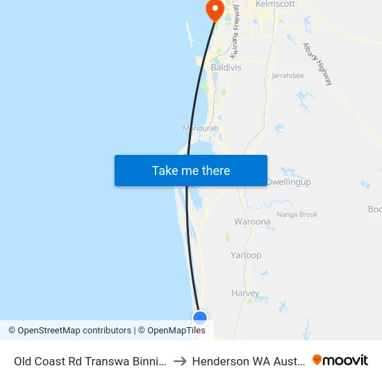 Old Coast Rd Transwa Binningup to Henderson WA Australia map