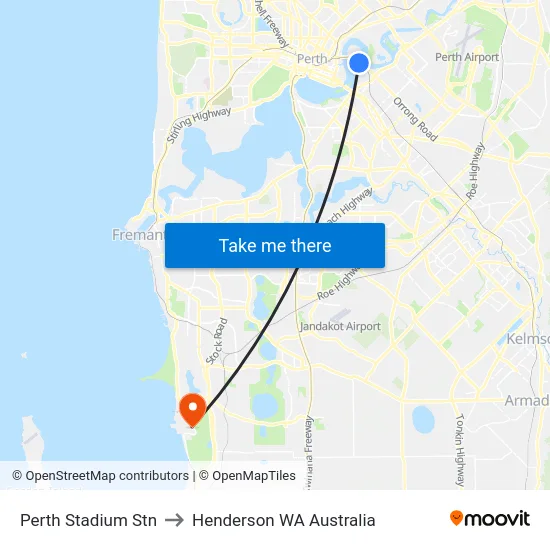 Perth Stadium Stn to Henderson WA Australia map