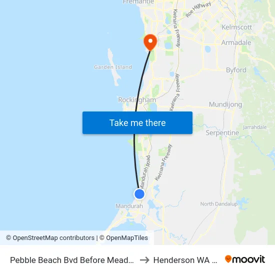 Pebble Beach Bvd Before Meadow Springs Dr to Henderson WA Australia map