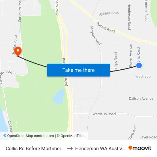 Collis Rd Before Mortimer St to Henderson WA Australia map
