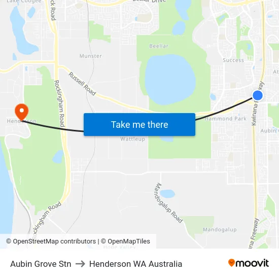 Aubin Grove Stn to Henderson WA Australia map