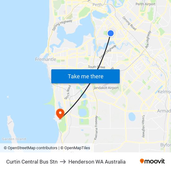 Curtin Central Bus Stn to Henderson WA Australia map