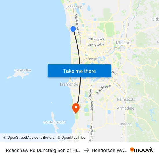 Readshaw Rd Duncraig Senior High School Stand 4 to Henderson WA Australia map