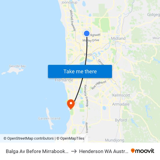 Balga Av Before Mirrabooka Av to Henderson WA Australia map