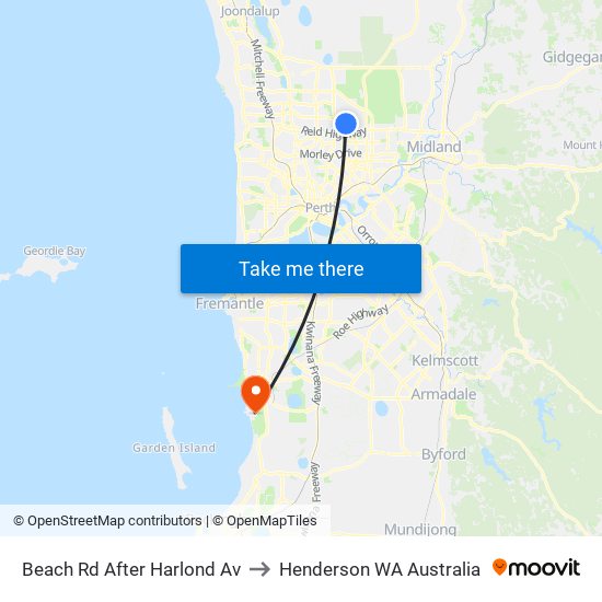 Beach Rd After Harlond Av to Henderson WA Australia map