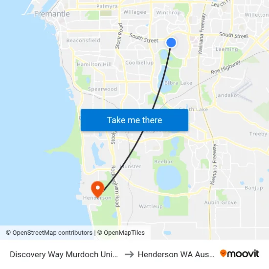 Discovery Way Murdoch University to Henderson WA Australia map