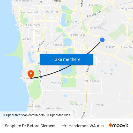 Sapphire Dr Before Clementine Bvd to Henderson WA Australia map