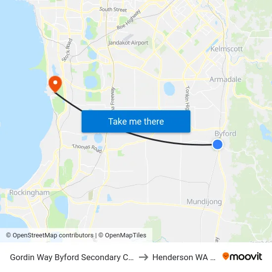 Gordin Way Byford Secondary College Stand 2 to Henderson WA Australia map