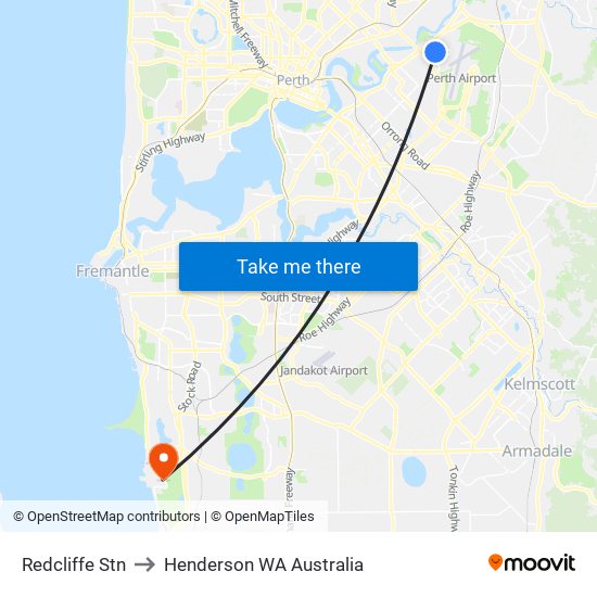 Redcliffe Stn to Henderson WA Australia map