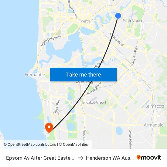 Epsom Av After Great Eastern Hwy to Henderson WA Australia map