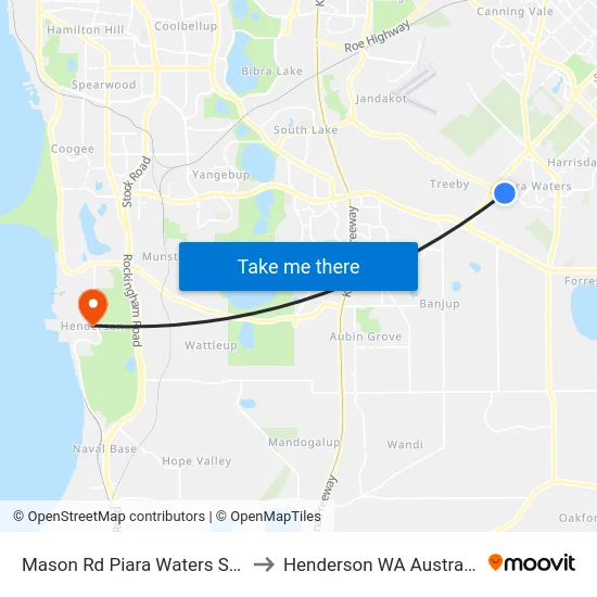 Mason Rd Piara Waters Shs to Henderson WA Australia map