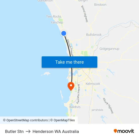 Butler Stn to Henderson WA Australia map