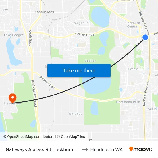 Gateways Access Rd Cockburn Gateway Shop Ctr to Henderson WA Australia map
