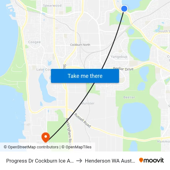 Progress Dr Cockburn Ice Arena to Henderson WA Australia map