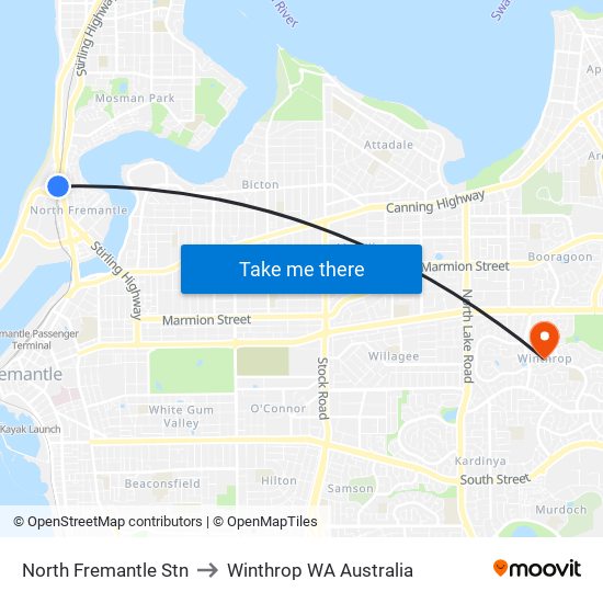 North Fremantle Stn to Winthrop WA Australia map