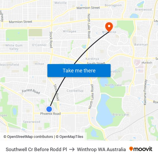 Southwell Cr Before Rodd Pl to Winthrop WA Australia map