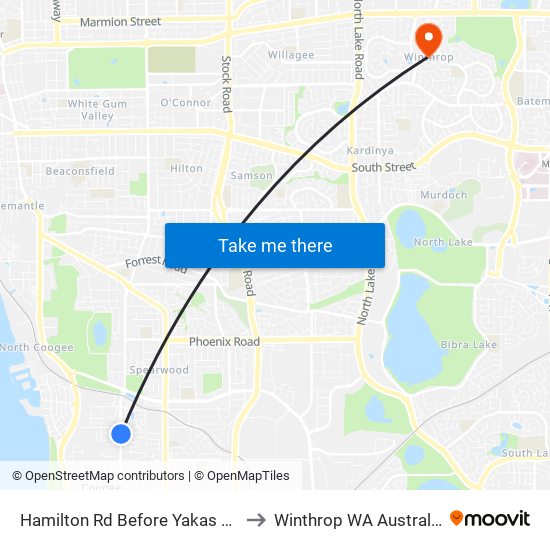 Hamilton Rd Before Yakas Rd to Winthrop WA Australia map