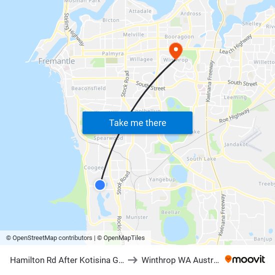 Hamilton Rd After Kotisina Gdns to Winthrop WA Australia map