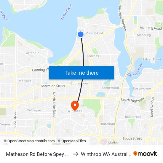 Matheson Rd Before Spey Rd to Winthrop WA Australia map