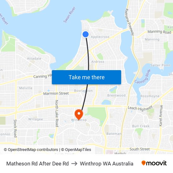 Matheson Rd After Dee Rd to Winthrop WA Australia map