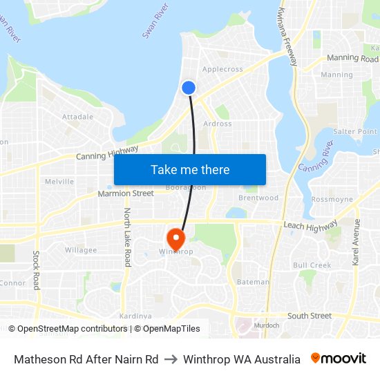 Matheson Rd After Nairn Rd to Winthrop WA Australia map