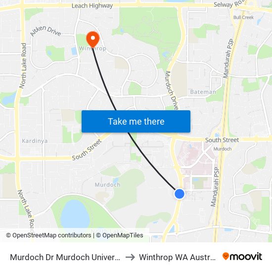 Murdoch Dr Murdoch University to Winthrop WA Australia map