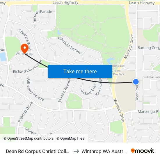 Dean Rd Corpus Christi College to Winthrop WA Australia map