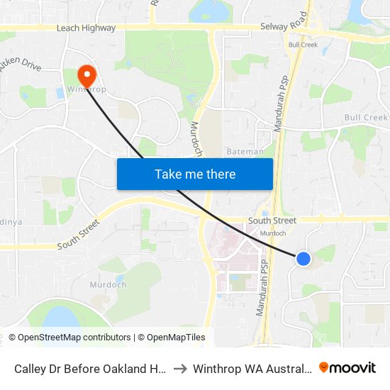 Calley Dr Before Oakland Hts to Winthrop WA Australia map