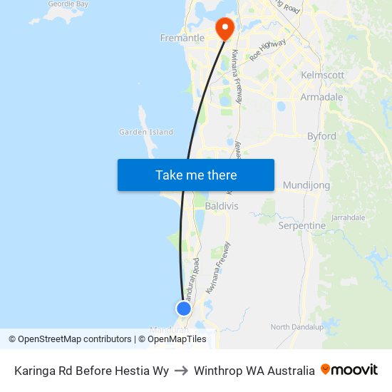 Karinga Rd Before Hestia Wy to Winthrop WA Australia map