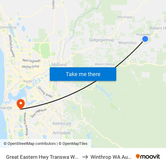 Great Eastern Hwy Transwa Wundowie to Winthrop WA Australia map
