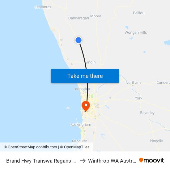 Brand Hwy Transwa Regans Ford to Winthrop WA Australia map