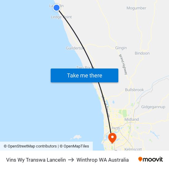 Vins Wy Transwa Lancelin to Winthrop WA Australia map