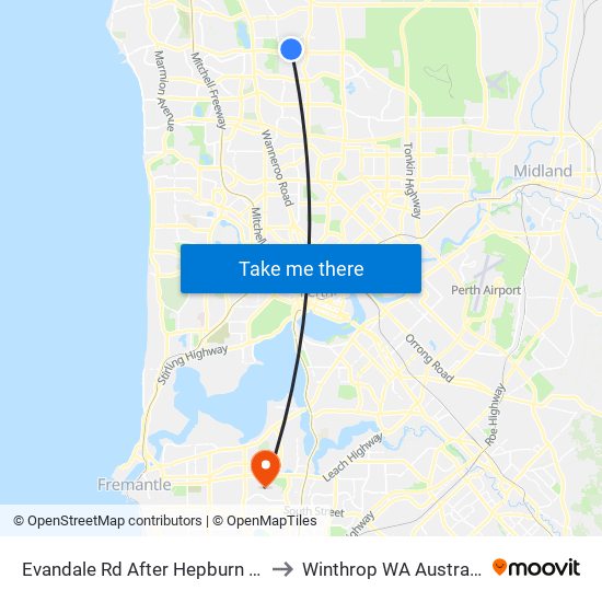 Evandale Rd After Hepburn Av to Winthrop WA Australia map