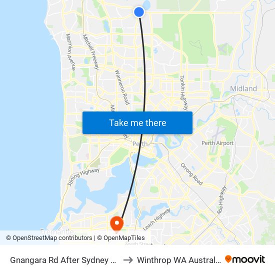 Gnangara Rd After Sydney Rd to Winthrop WA Australia map