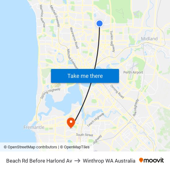 Beach Rd Before Harlond Av to Winthrop WA Australia map