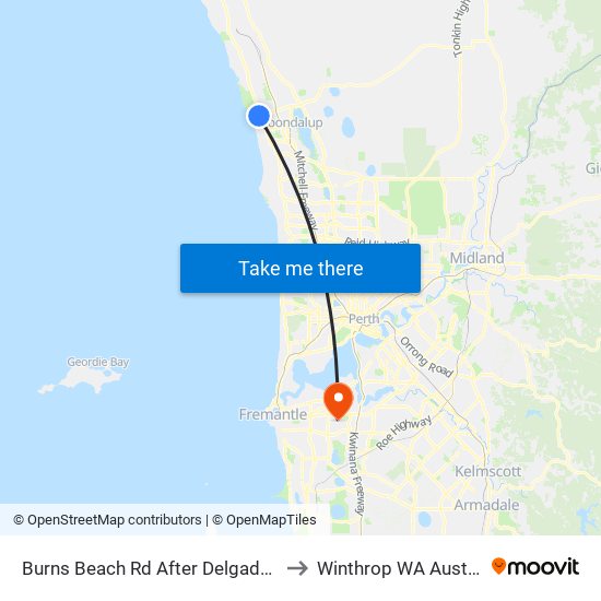 Burns Beach Rd After Delgado Pde to Winthrop WA Australia map