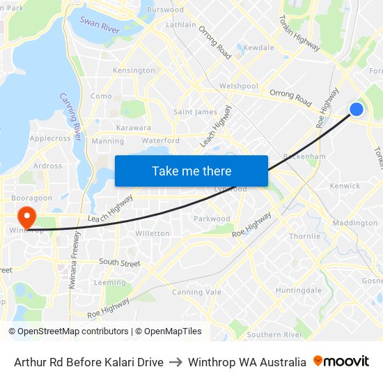 Arthur Rd Before Kalari Drive to Winthrop WA Australia map