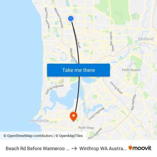 Beach Rd Before Wanneroo Rd to Winthrop WA Australia map