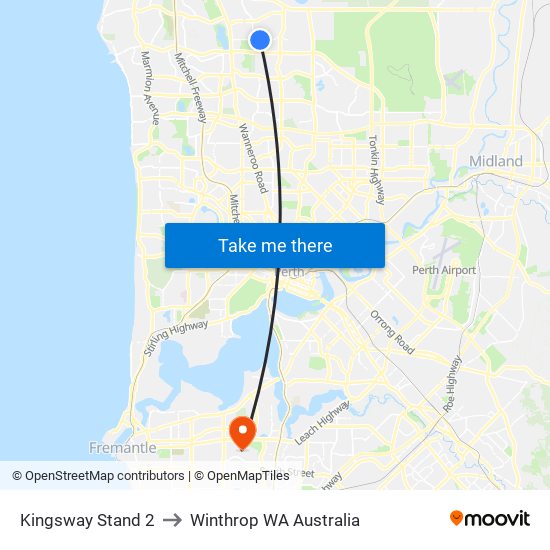 Kingsway   Stand 2 to Winthrop WA Australia map