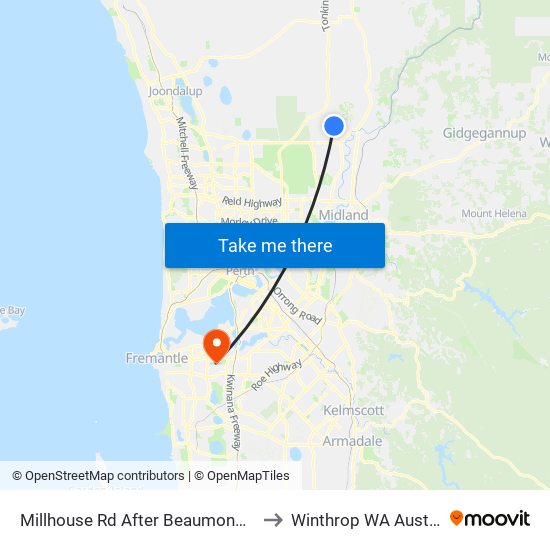 Millhouse Rd After Beaumonde Gra to Winthrop WA Australia map