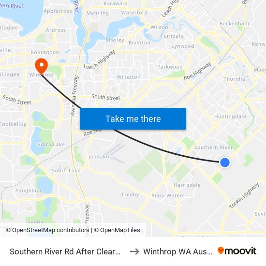 Southern River Rd After Clearwater Dr to Winthrop WA Australia map