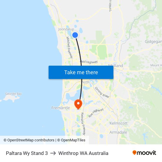 Paltara Wy Stand 3 to Winthrop WA Australia map