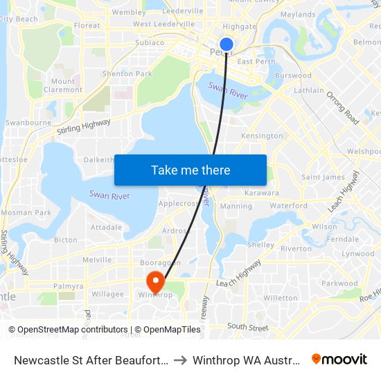 Newcastle St After Beaufort St to Winthrop WA Australia map